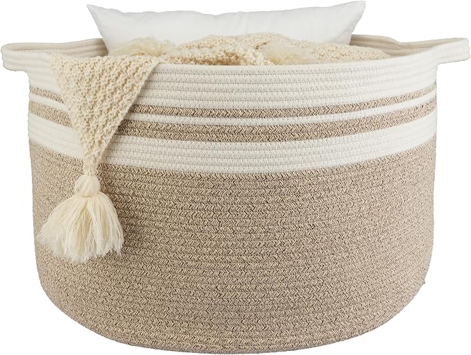 XUANGUO Extra Large Cotton Rope Round Storage Basket 22" x 14" | Woven basket by XUANGUO