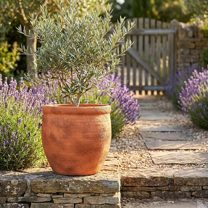 12" Dia Fiberstone Planter – Distressed Terracotta Flower Pot - Image 4