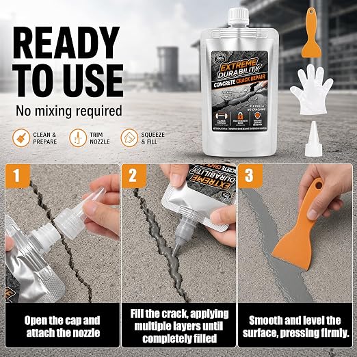 Concrete Crack Filler, 200ML Self Leveling Gray Repair Kit - Image 6