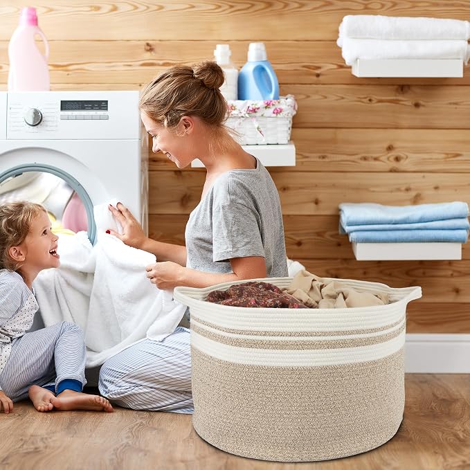 XUANGUO Extra Large Cotton Rope Round Storage Basket 22" x 14" | Woven basket - Image 4