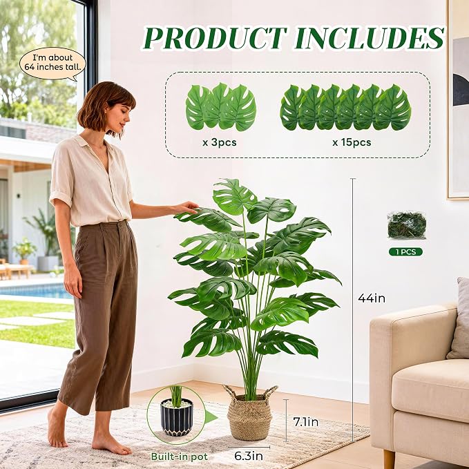 Der Rose 44" Tall Fake Plants, Artificial Tree in Round Basket Home Decor | - Image 3