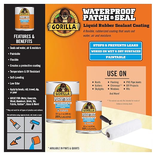 Gorilla Patch & Seal Liquid Rubber Waterproof Sealant, 32 oz | Seals Out Water - Image 2