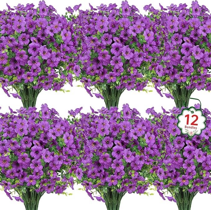 24 Pcs Artificial Flowers for Outdoors Decorations, UV resistant, faux plastic by OuddyDecor