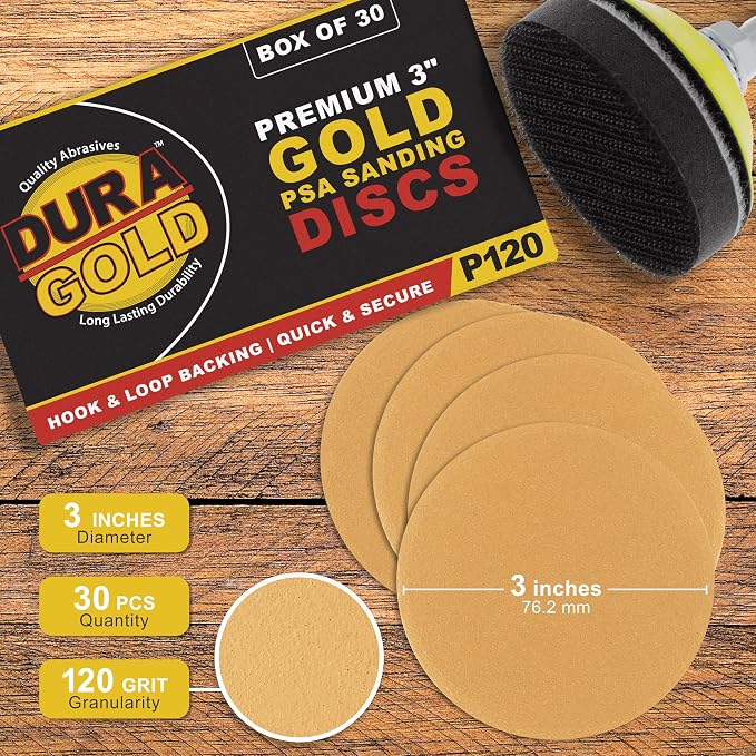 Dura-Gold - Premium - 120 Grit 3" Gold Hook & Loop Sanding Discs - Image 2