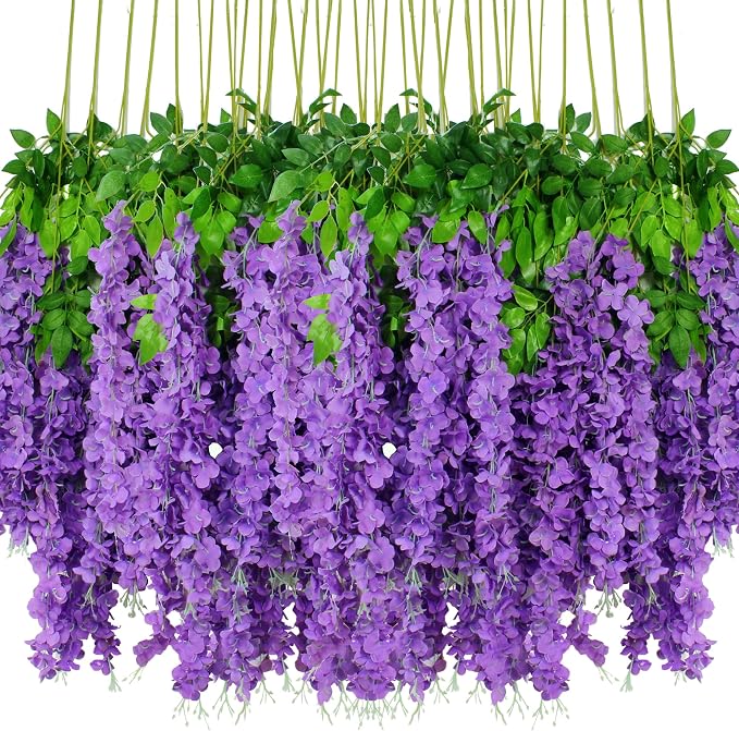 48pcs Artificial Wisteria Flowers 3.6 Feet/Piece Purple Dense Artificial Fake by HanYun