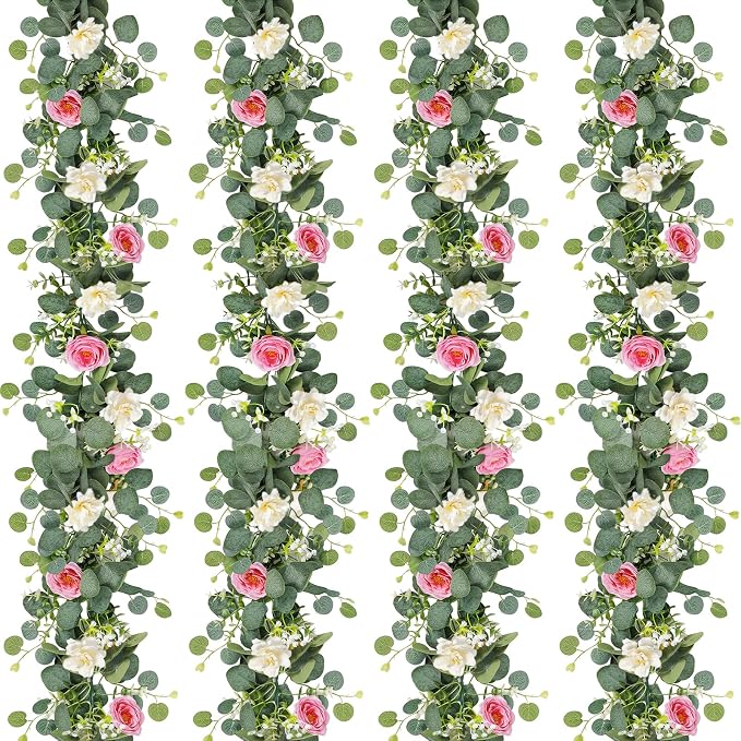 TOCHGREEN 4 Pack Artificial Eucalyptus Flower Garland by TOCHGREEN