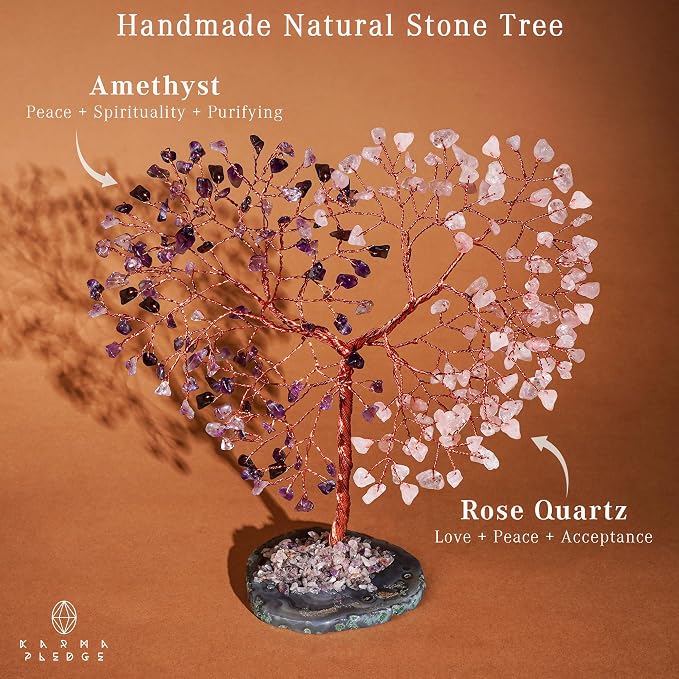 Handmade Healing Crystal Tree of Life Amethyst & Rose Quartz Chakra Tree - Image 2