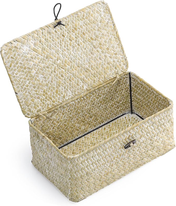 Nonam Small Wicker Basket with Lid, Seagrass Shelf Basket Set of 3, Nautral | by Home