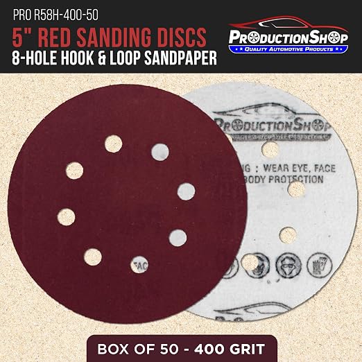 ProductionShop Premium 5" Red 8-Hole Pattern 400 Grit Sanding Discs, Box of 50 - Image 2