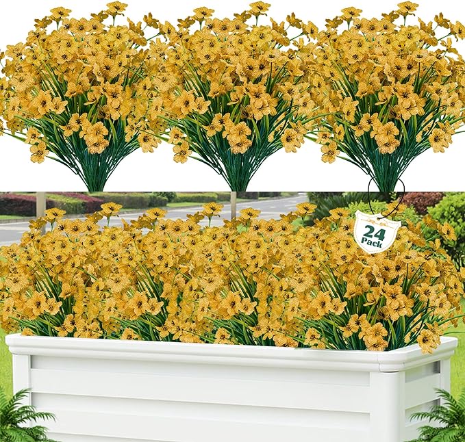 24 Pcs Artificial Flowers for Outdoor, Plastic Fake Flowers Decor, Artificial by Lnoicy
