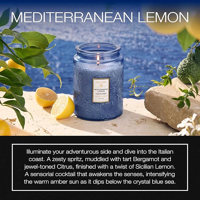 Voluspa Mediterranean Lemon Large Scented Candle Jar 18 Oz, 100 Hr Burn | - Image 2