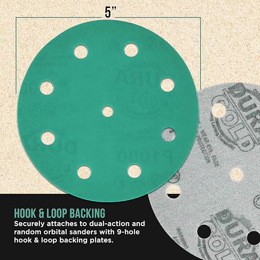 Dura-Gold Premium 1000 Grit 5" Green Film Sanding Discs, 9-Hole Pattern - Image 3