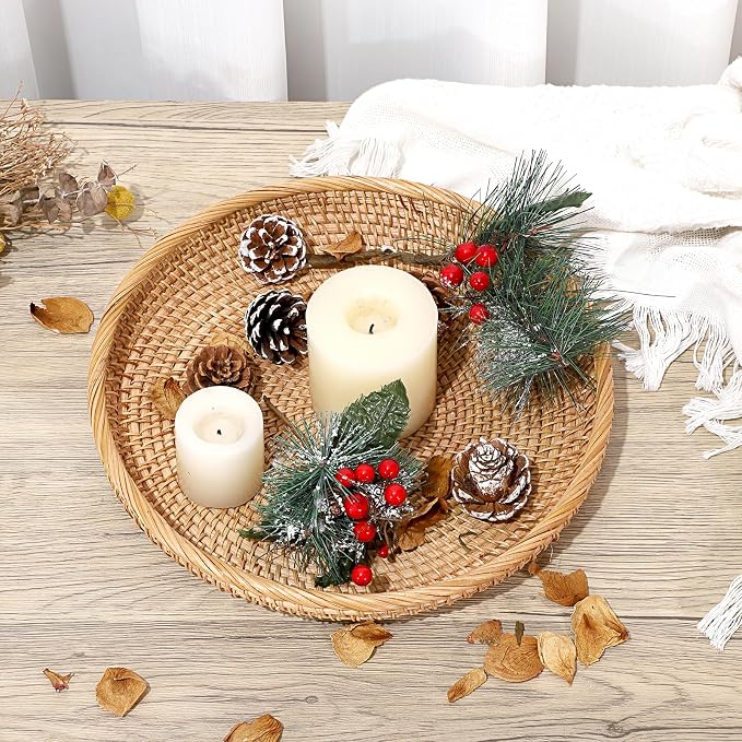 Hipiwe Rattan Key Basket Bowl for Entryway Table, 11.8" Large Wicker Tray | - Image 8