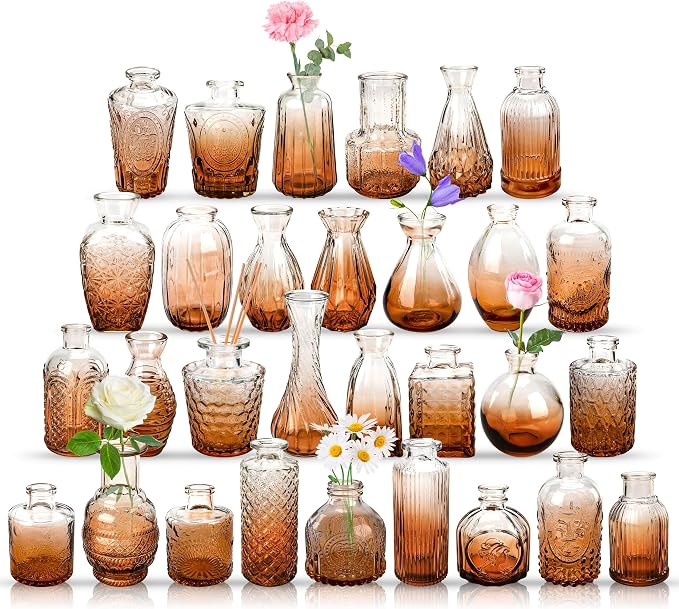 Der Rose 30pcs Glass Bud Vases, Amber Vases by DerRose