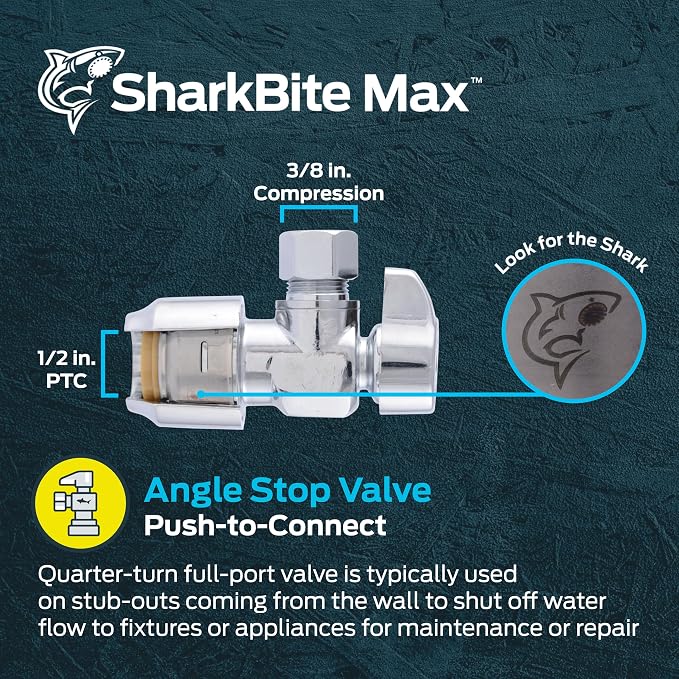 SharkBite Max 1/2 x 3/8 Inch Compression Angle Stop Valve, Quarter Turn - Image 2