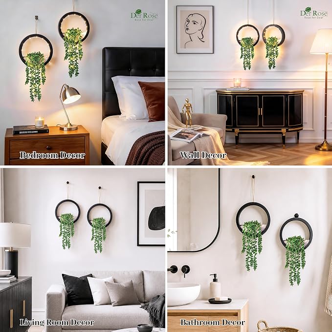 Der Rose 2 Pack Fake Lighted Hanging Succulent Plants - Image 5