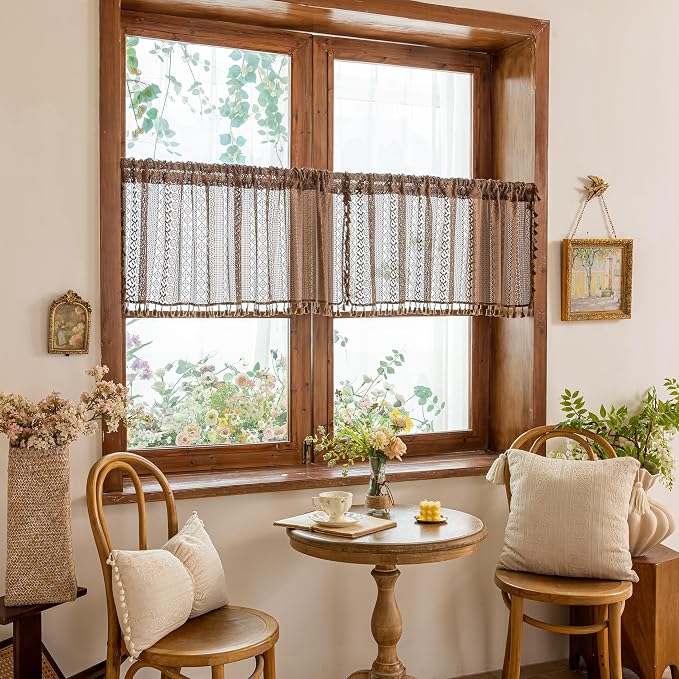 Sutuo Home Dark Coffee Boho Short Curtains Valance - Image 6