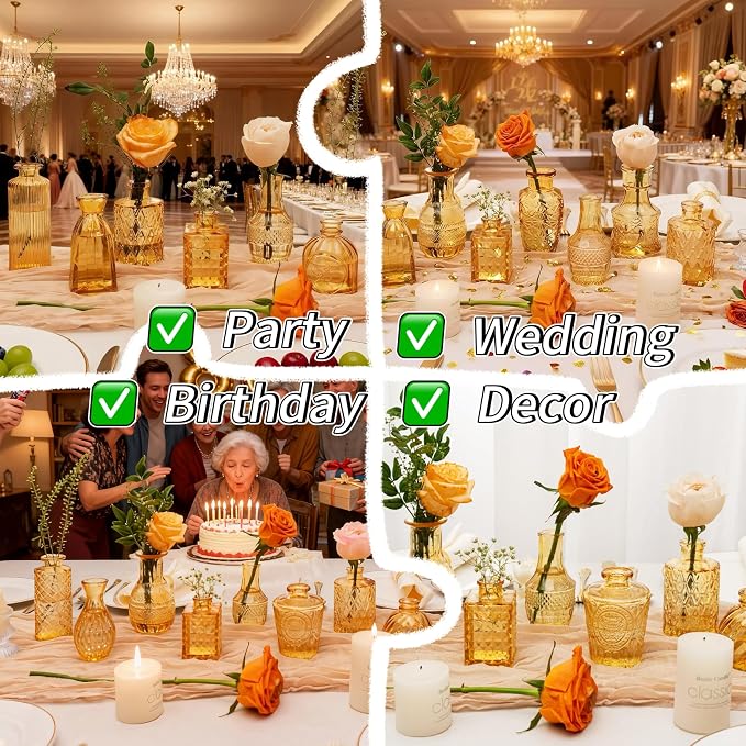 Clear Topaz Glass Bud Vase Set of 22 Pcs, Small Gold Bud Vases in Bulk - Image 7
