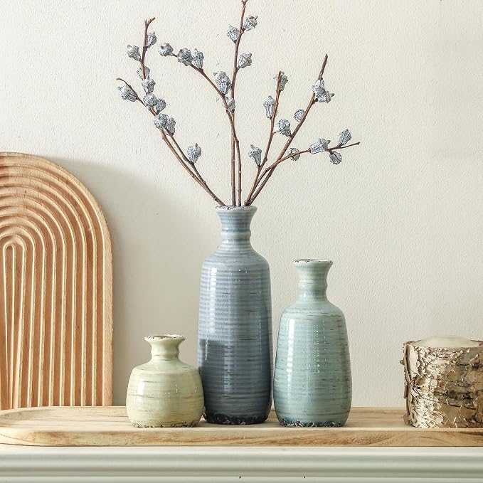 Ceramic Vase Set of 3, Rustic Neutral Vases Home Decor Farmhouse Decorative - Image 9