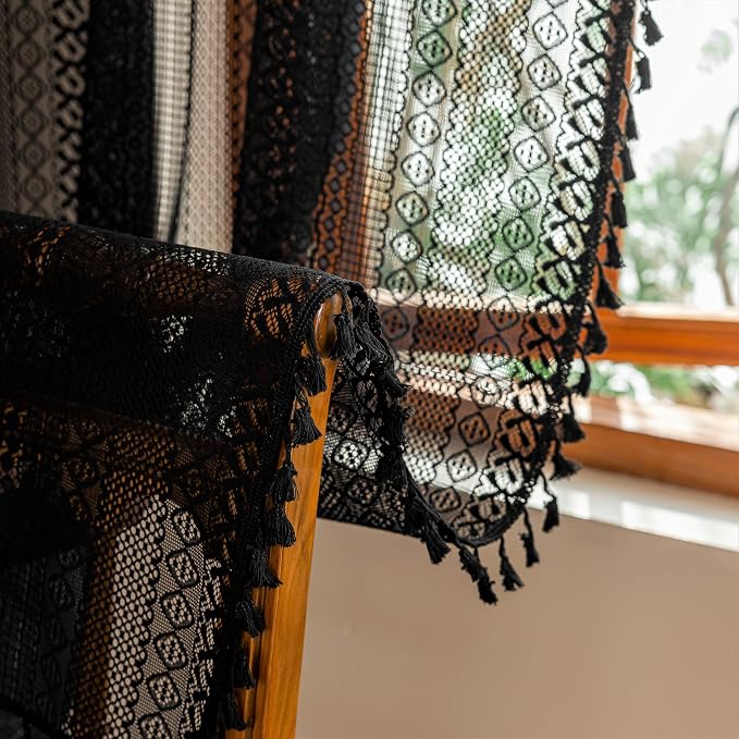 Sutuo Home Black Boho Sheer Curtains 84 inches Long - Image 9
