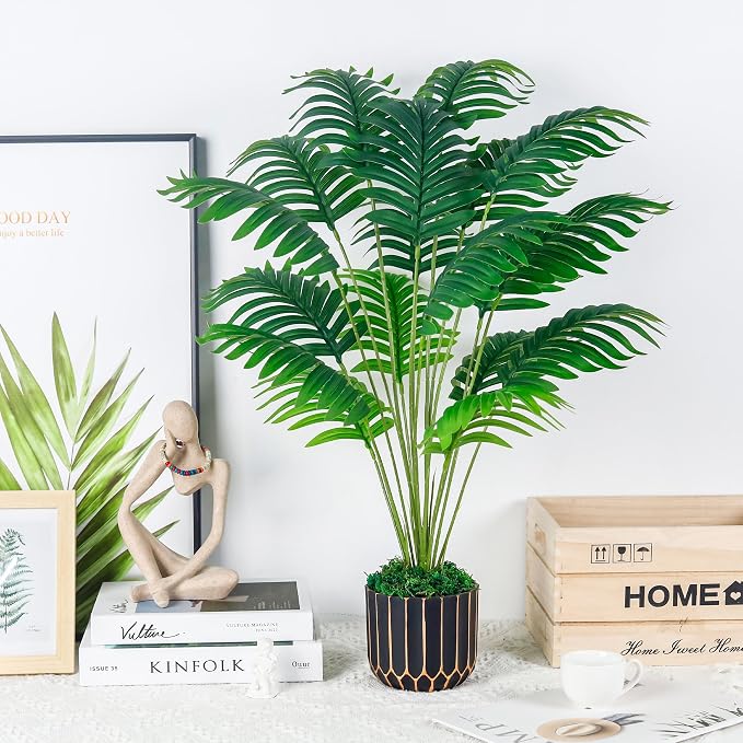 Der Rose 28" Fake Palm Tree in Black Gold Pot - Image 7