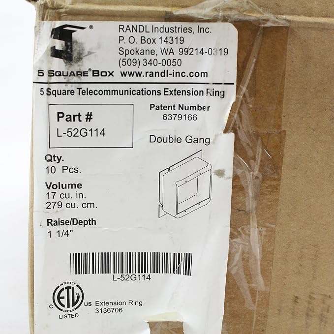 Randl L-52G114 5" Square Telecommunication 2-Gang Extension Ring - Image 3