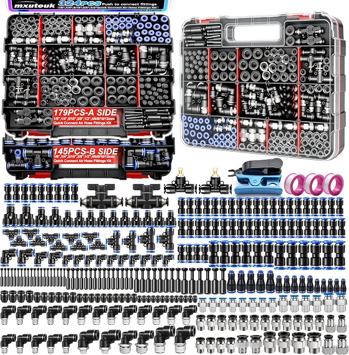 mxuteuk 324PCS Air Line Quick Connect Fittings, 4/6/8/10mm OD Push to Connect by mxuteuk