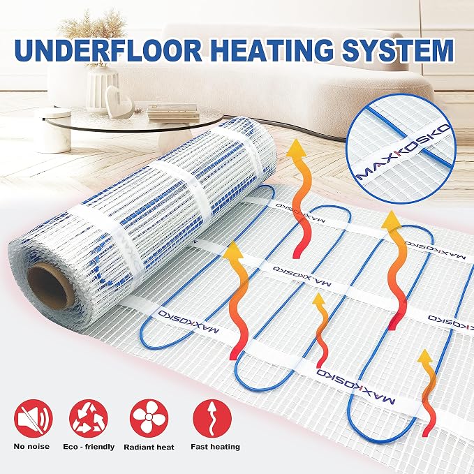 MAXKOSKO 10 sq ft Radiant Floor Heating Mat, Electric Heated In Floor Mat | - Image 2