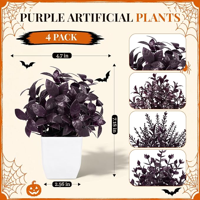 Der Rose 4 Pack Purple Fake Plants in Pots - Image 3