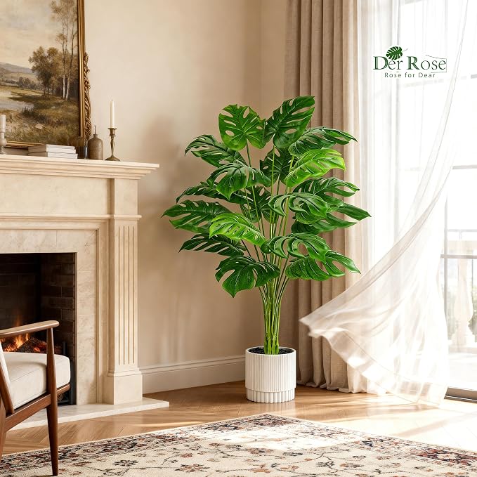 Der Rose 44" Artificial Plants Indoor, Monstera Floor Plant in White Pot | - Image 6