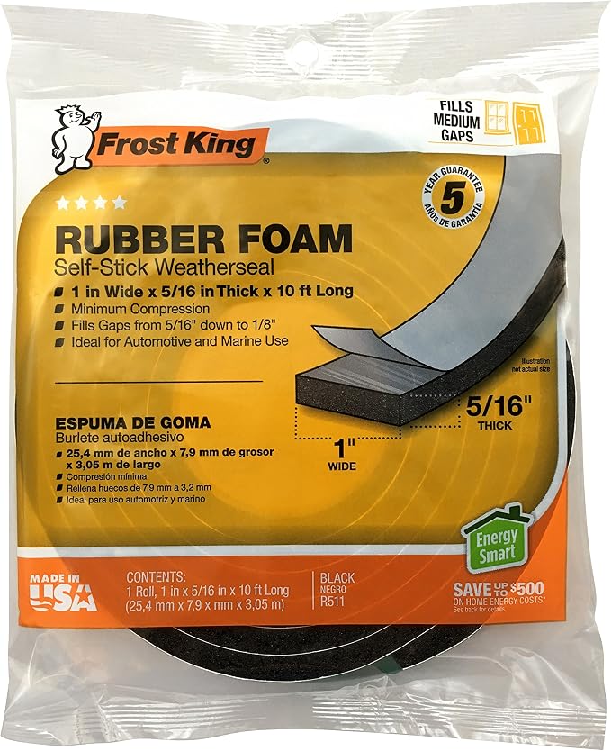 Frost King P Self-Stick Rubber Foam Weatherseal, 5/16" T, 10 ft L - Image 2