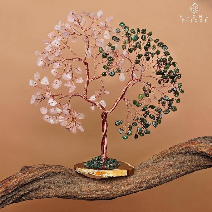 Handmade Healing Crystal Tree of Life Green Aventurine & Rose Quartz Chakra Tree - Image 8