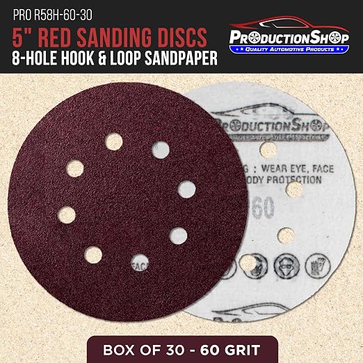 ProductionShop Premium 5" Red 8-Hole Pattern 60 Grit Sanding Discs, Box of 30 - Image 2