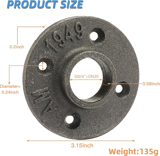 3/4" Heavy Duty Floor Flange, Home TZH 10 Pack Malleable iron Pipe Flange - Image 2