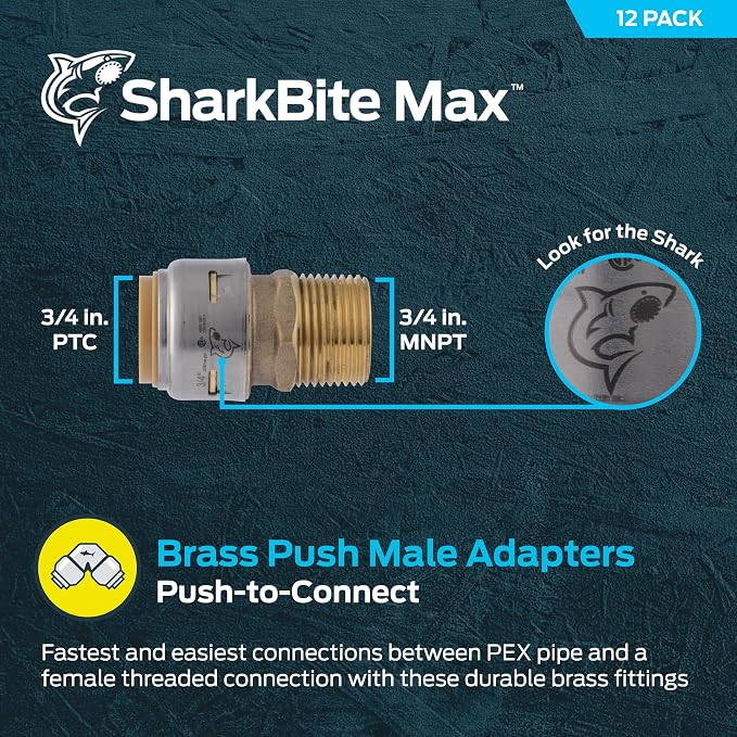 SharkBite Max Male Adapter, 3/4 in Push-to-Connect x 3/4 in MNPT, Brass - Image 2