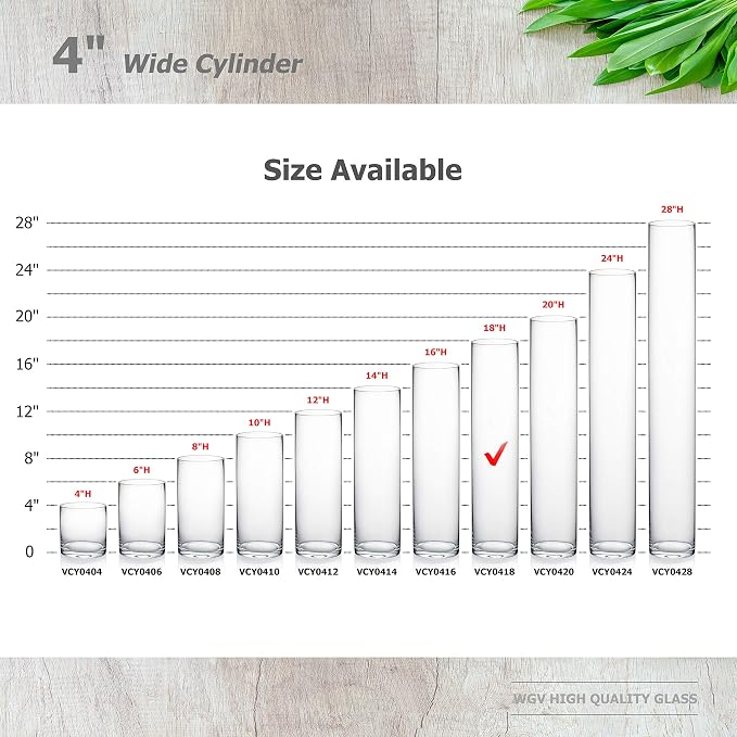 WGVI Quality Thick Weighted Tall Clear Cylinder Glass Vases, Flower Arrangement - Image 3