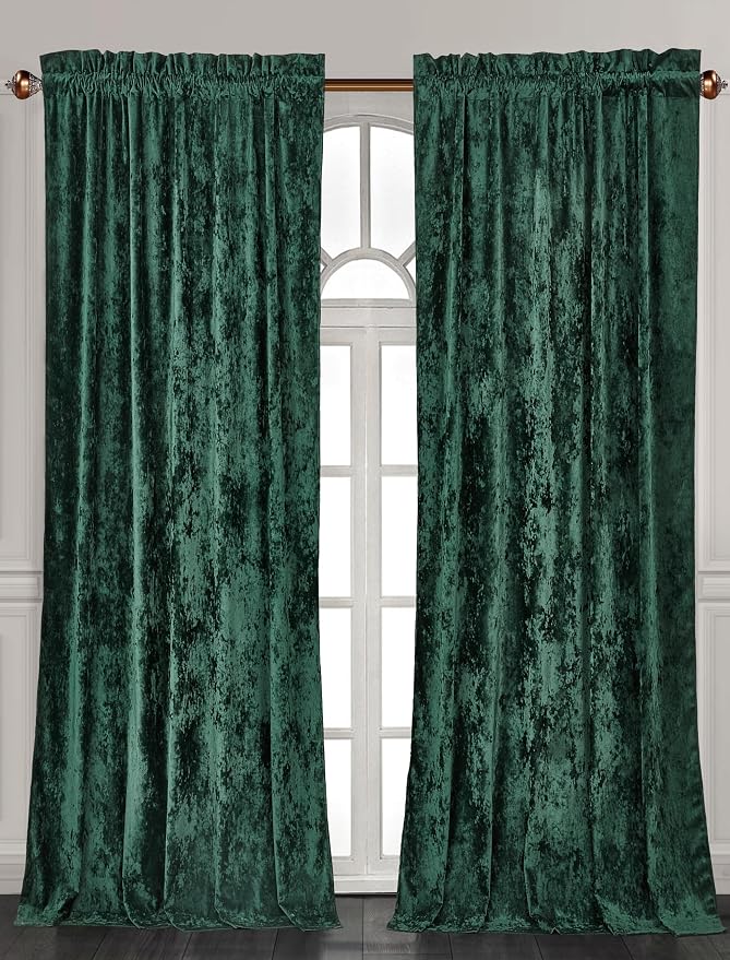 Chezmoi Collection Lux Forest Green Crushed Velvet Curtains 2 Panel Set by ChezmoiCollection