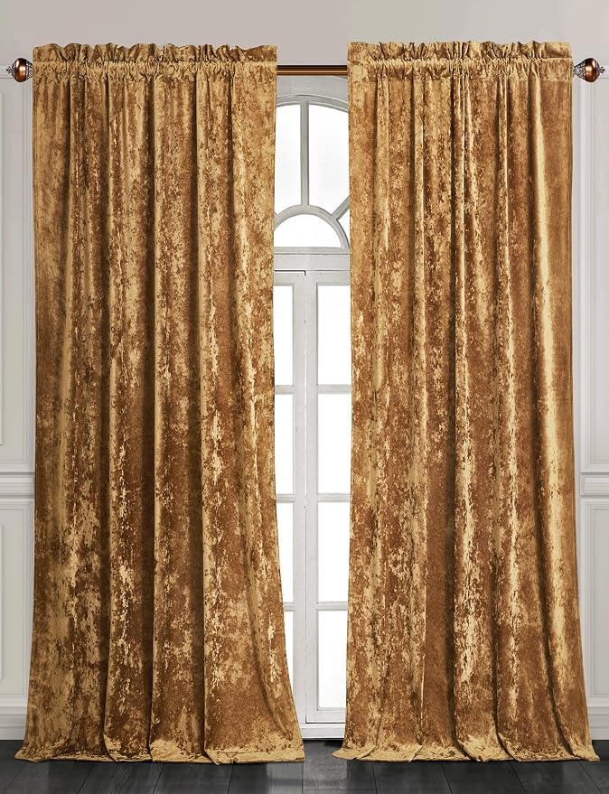 Chezmoi Collection Lux Caramel Gold Crushed Velvet Curtains 2 Panel Set by ChezmoiCollection