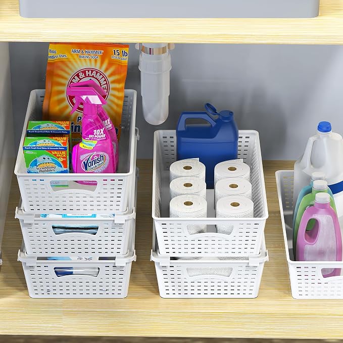 Simple Houseware Stackable Plastic Woven Basket Organizer, 6 Pack - Image 5