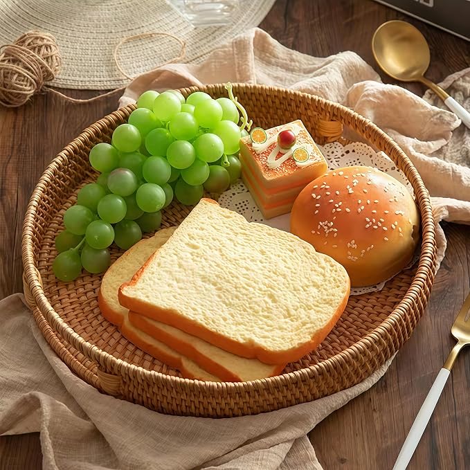 14" Round Rattan Tray, Hand Woven Serving Tray - Image 2
