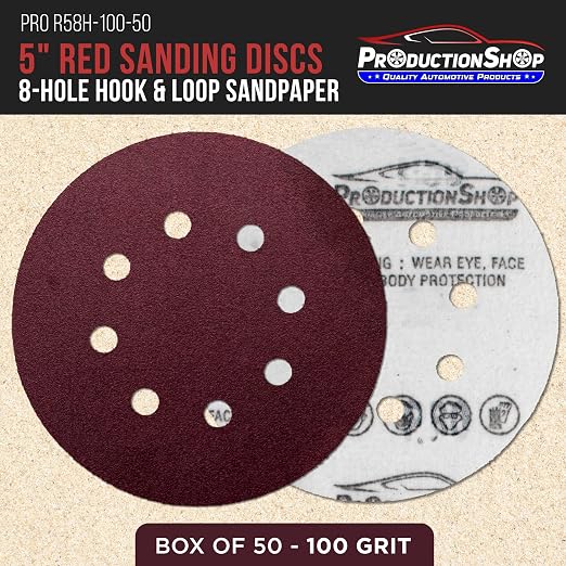 ProductionShop Premium 5" Red 8-Hole Pattern 100 Grit Sanding Discs, Box of 50 - Image 2