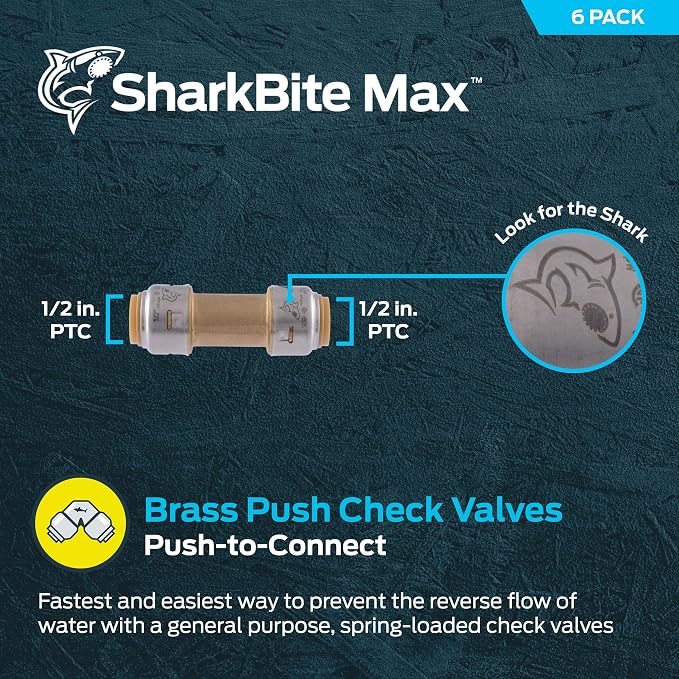 SharkBite Max 1/2 Inch Check Valve, Push to Connect Brass Plumbing Fitting - Image 2