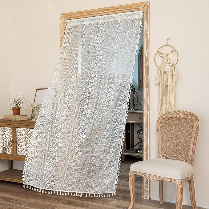 Sutuo Home White Boho Lace Sheer Door Curtain - Image 6