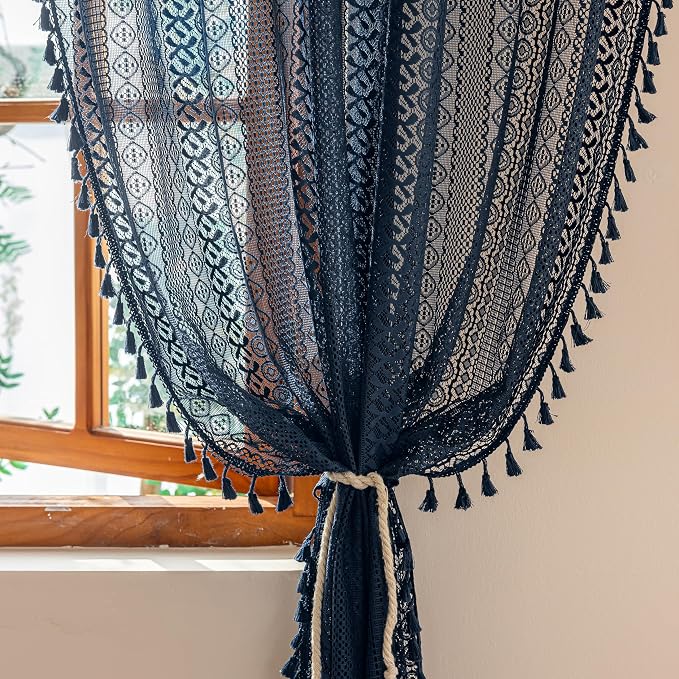 Sutuo Home Navy Blue Boho Curtains 2 Panels 84 Inches Long - Image 7