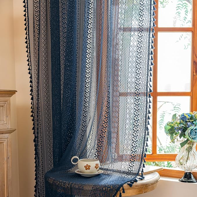 Sutuo Home Navy Blue Boho Curtains 2 Panels 84 Inches Long - Image 9