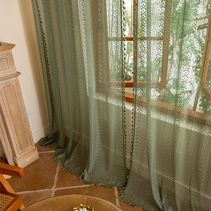 Sutuo Home Boho Lace Sheer Curtains 2 Panels - Image 2