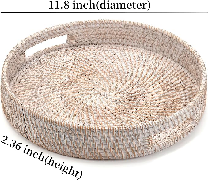 11.8" Round Rattan Tray, Hand Woven Serving Tray - Image 2