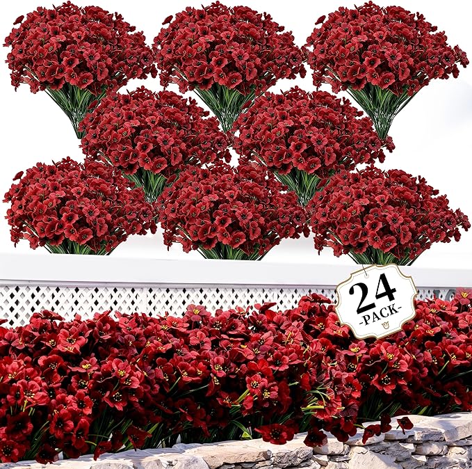 ColoPlay 24 Bundles Burgundy Artificial Flowers by ColoPlay