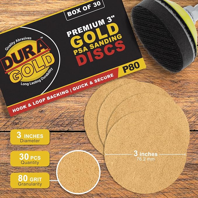 Dura-Gold - Premium - 80 Grit 3" Gold Hook & Loop Sanding Discs - Image 2
