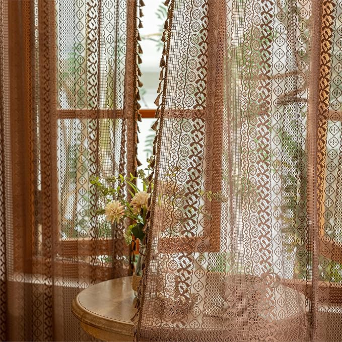 Sutuo Home Caramel Boho Curtains 2 Panels, Sheer Lace Curtains 90 Inches Long - Image 7
